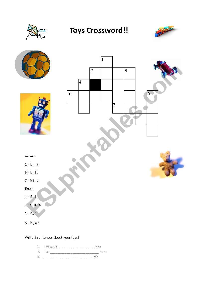 Childrens Toys Crossword worksheet