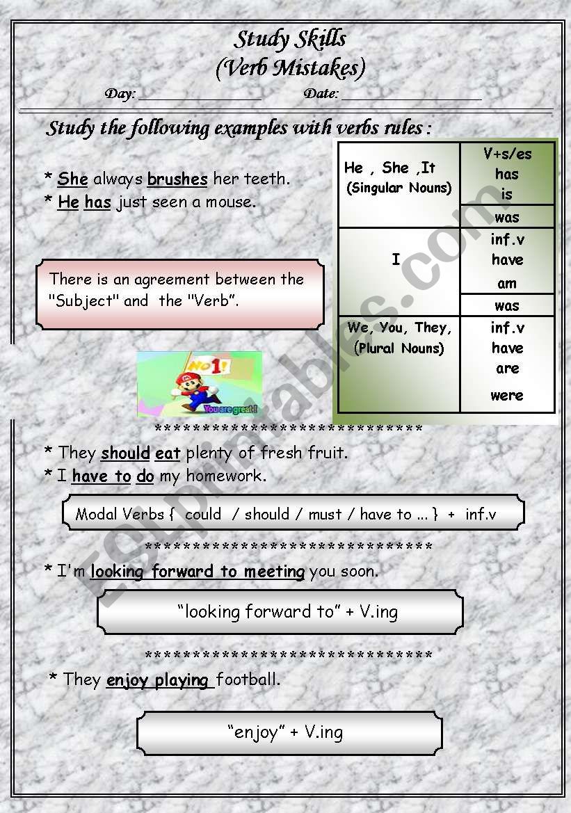 verb mistakes worksheet