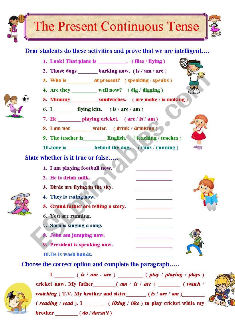 Let´s Practise Present Continuous Tense - ESL worksheet by maheshkathiriya