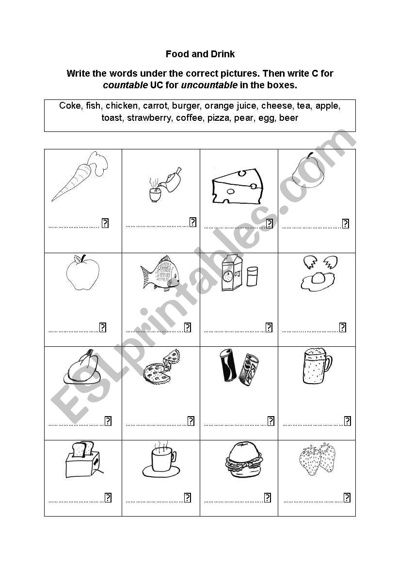 Food and Drink worksheet