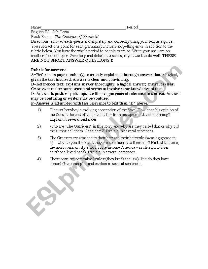 Book Exam worksheet