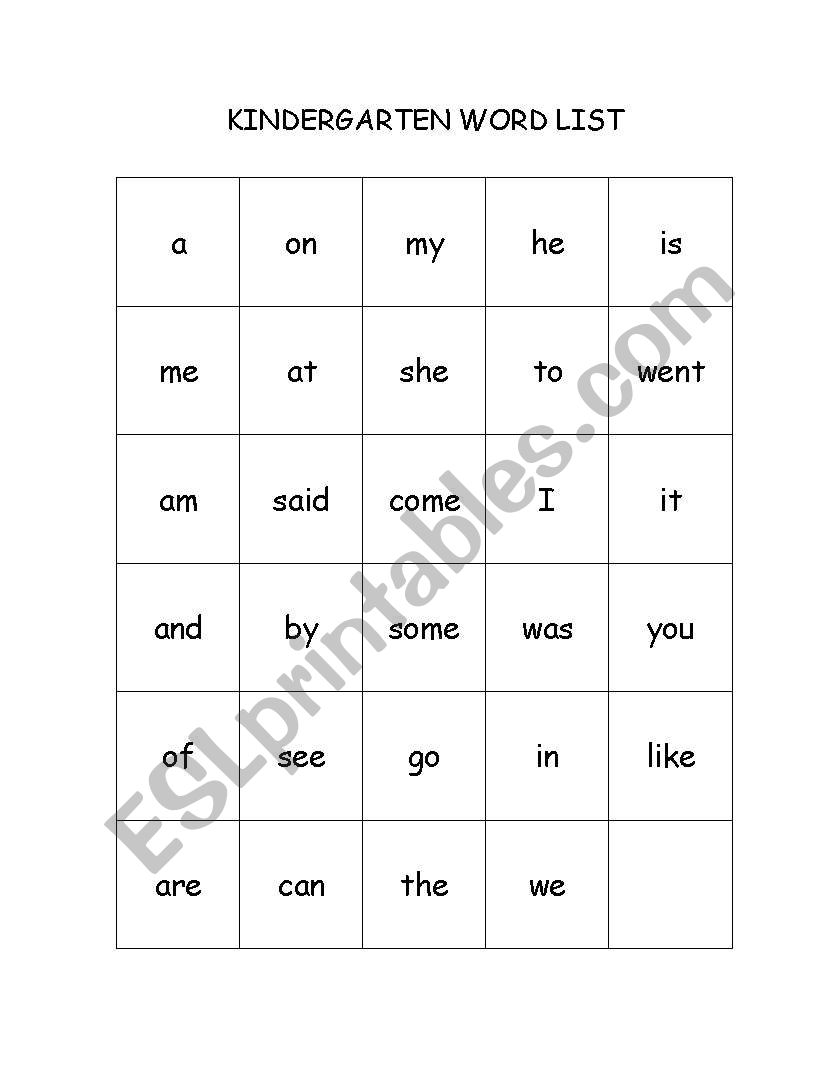 word list worksheet