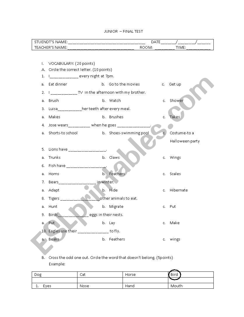 TEST  worksheet