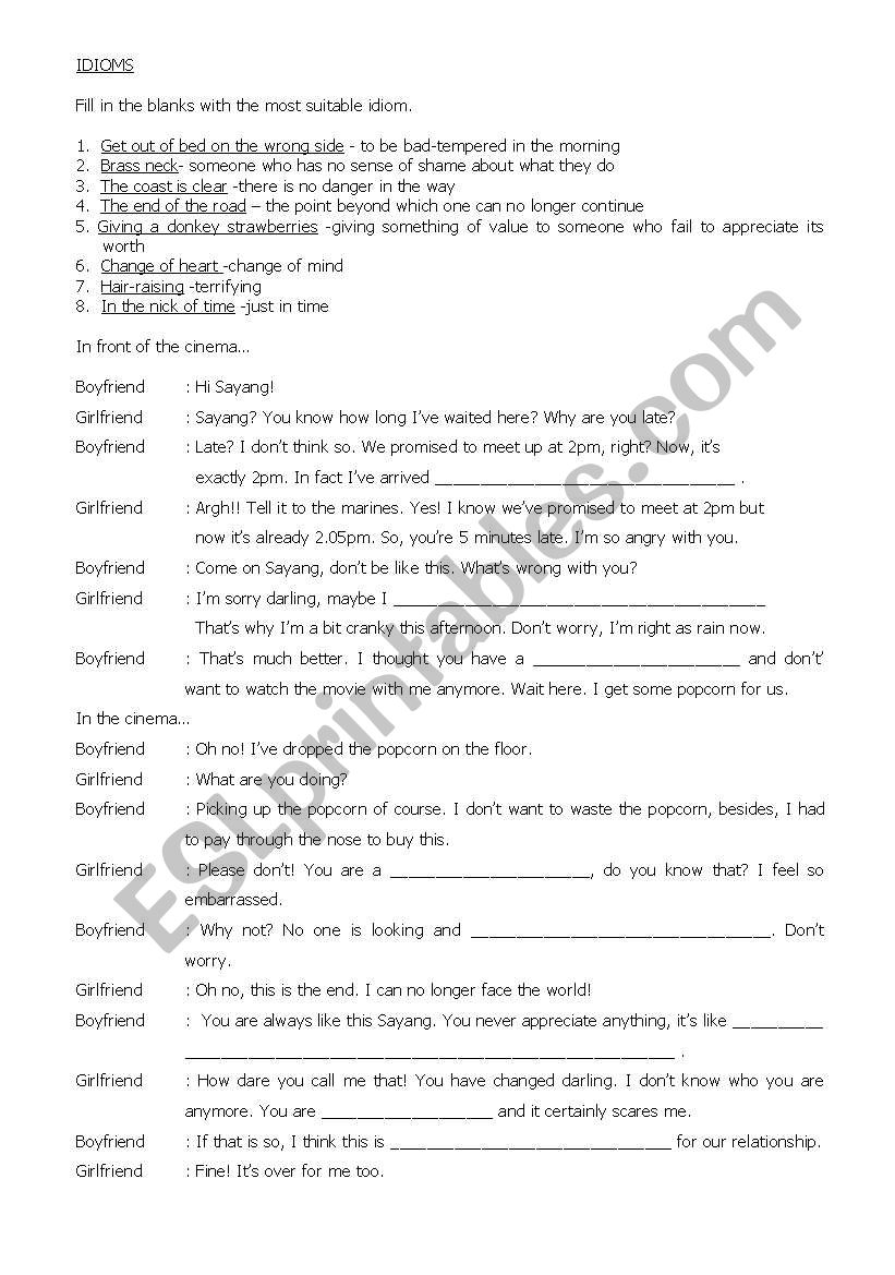 Idioms worksheet