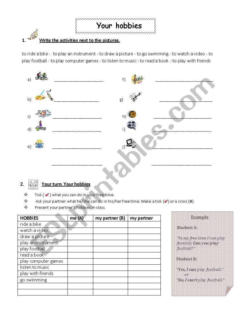 My hobbies worksheet