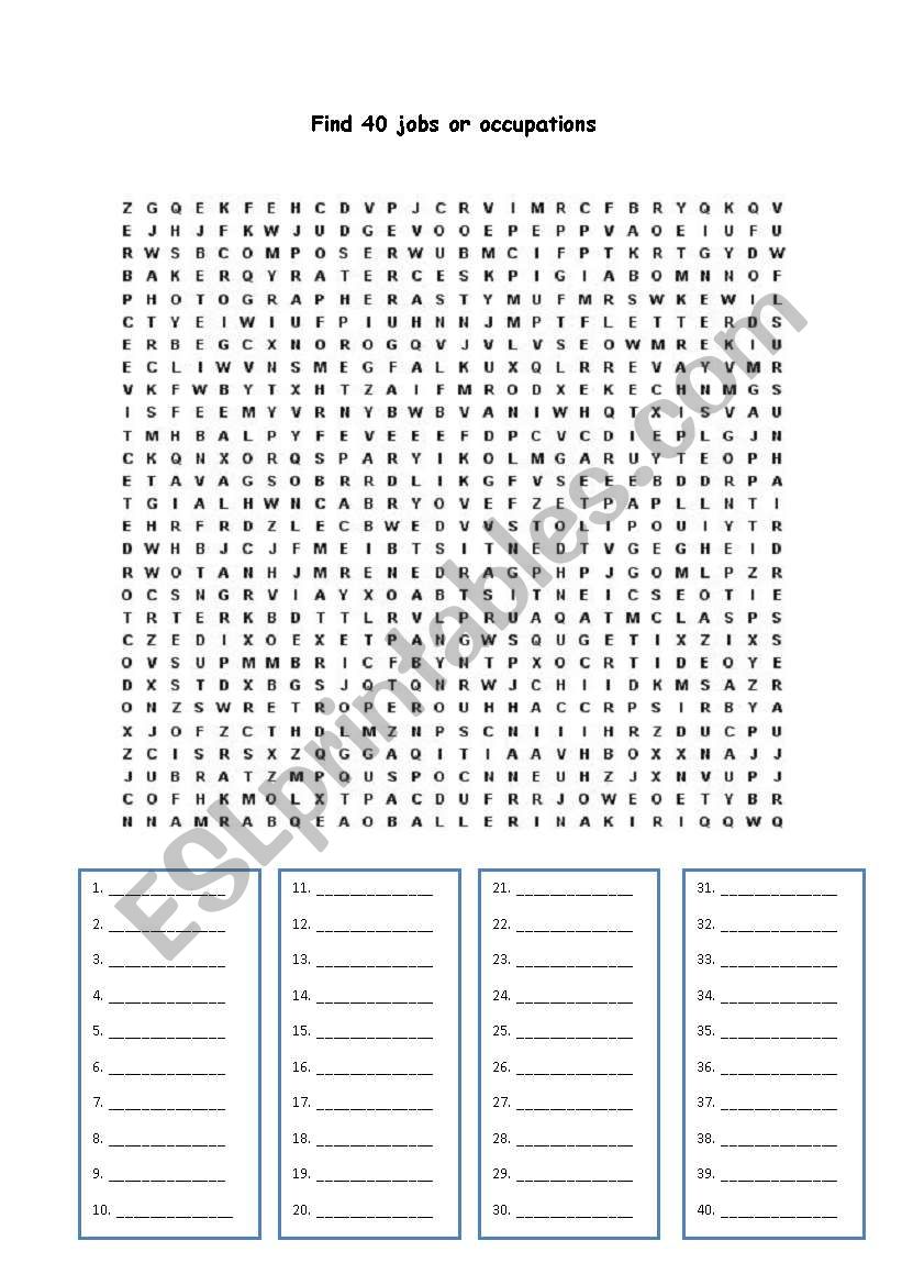 jobs and occupations worksheet