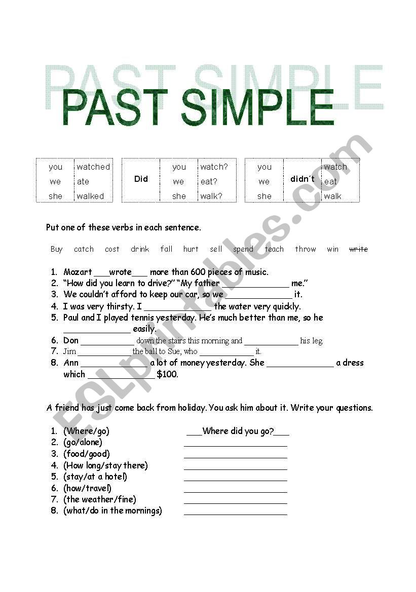 past simple - ESL worksheet by mauro78