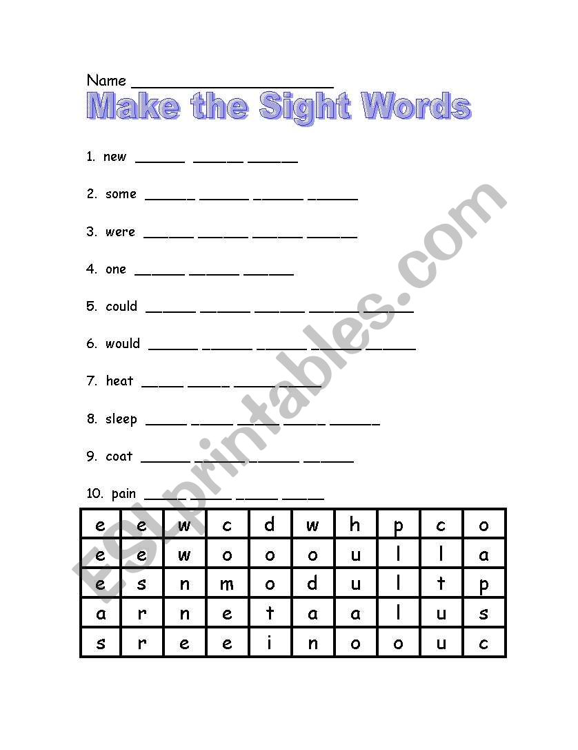 Sight Word Cut and Paste worksheet