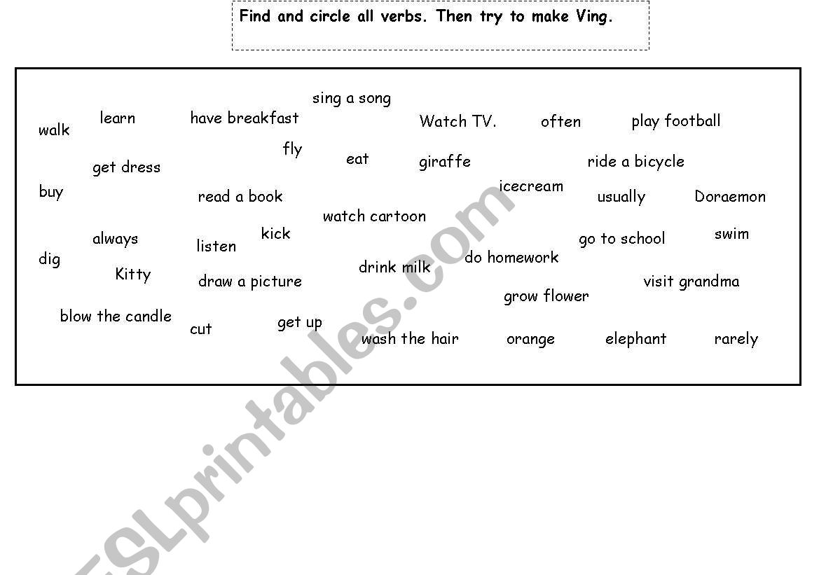 enjoy finding Verb and put them in Ving form