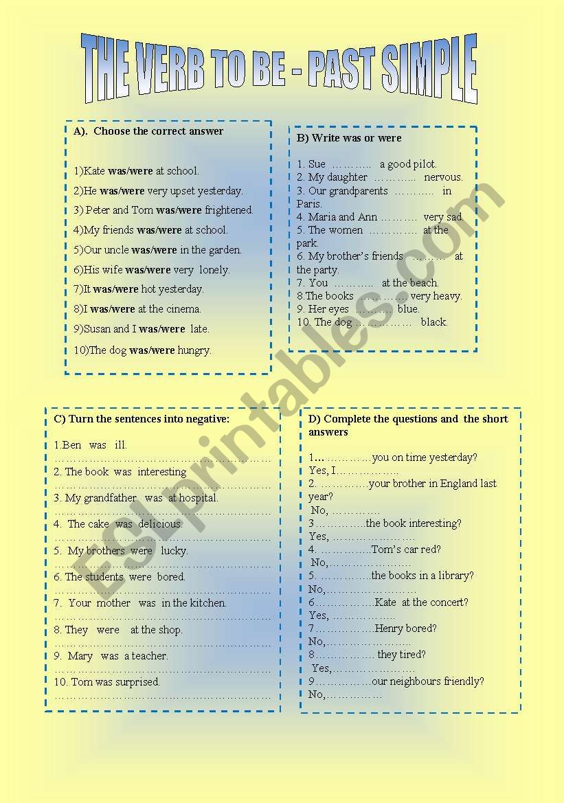 PAST SIMPLE OF THE VERB TO BE - ESL worksheet by angel-a