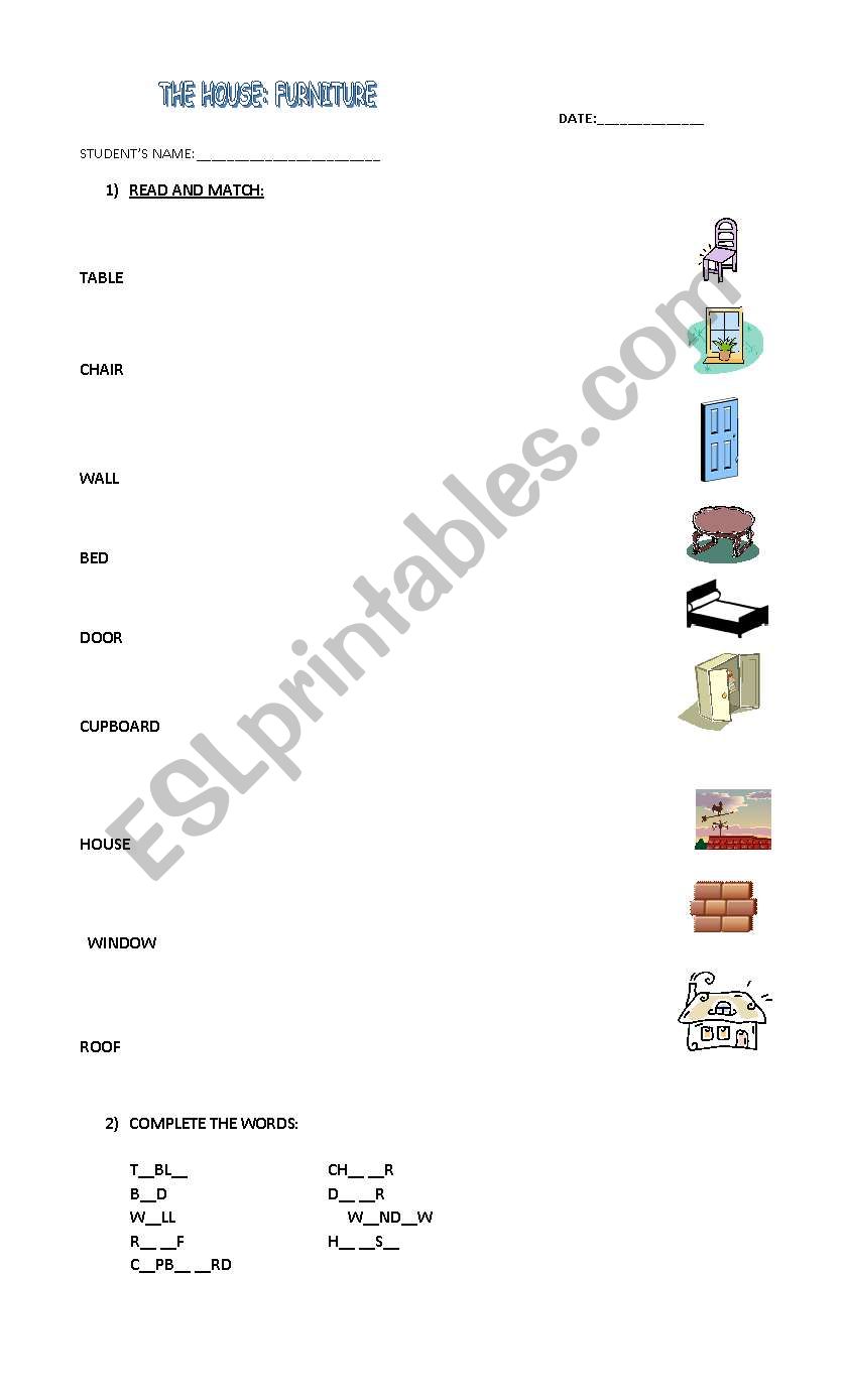 Furniture worksheet