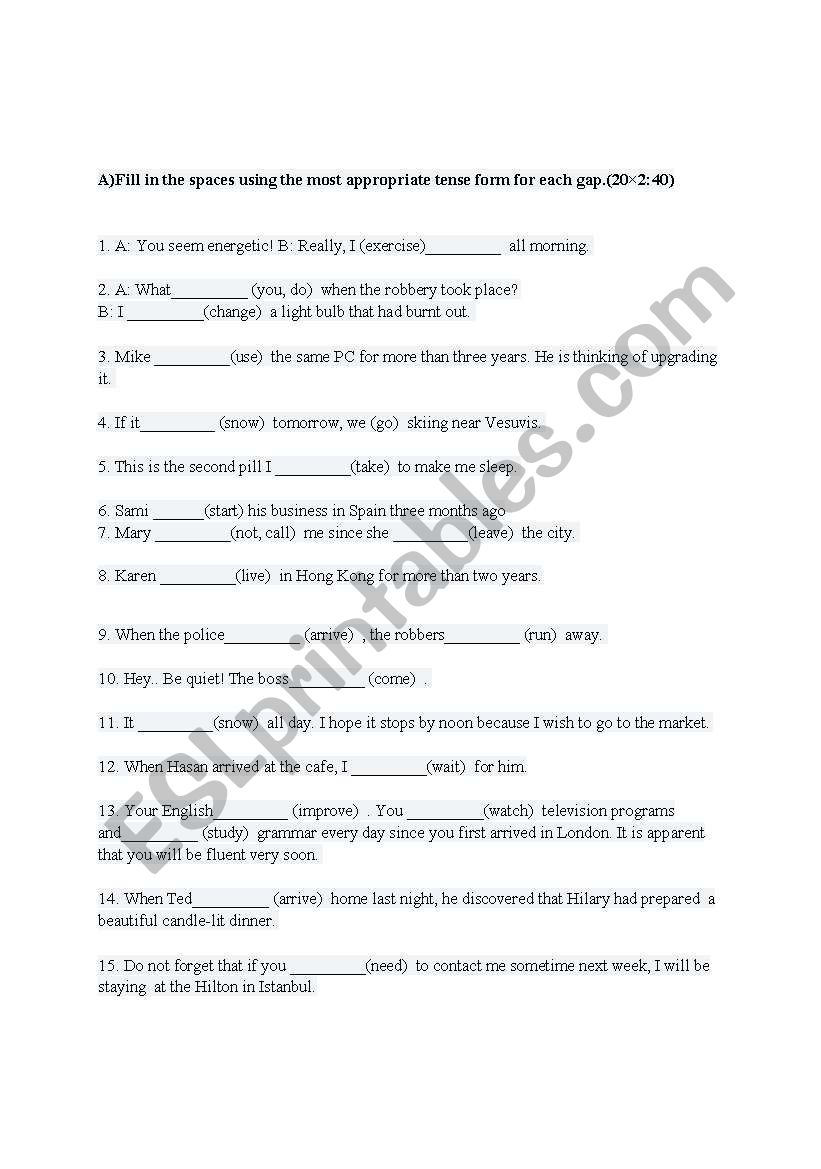 TENSE worksheet