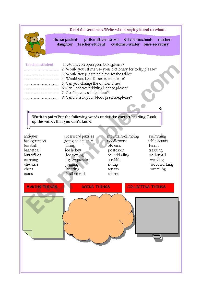 games and sports worksheet