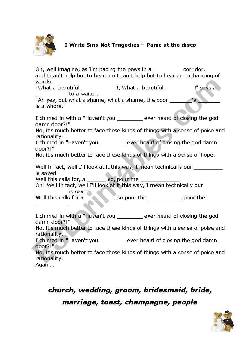 I write sins not tragedies worksheet