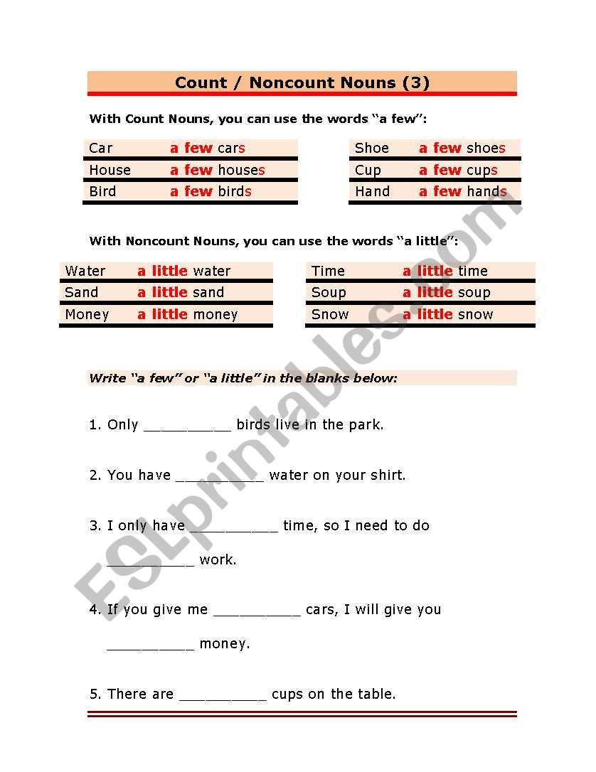 Count - noncount nouns worksheet