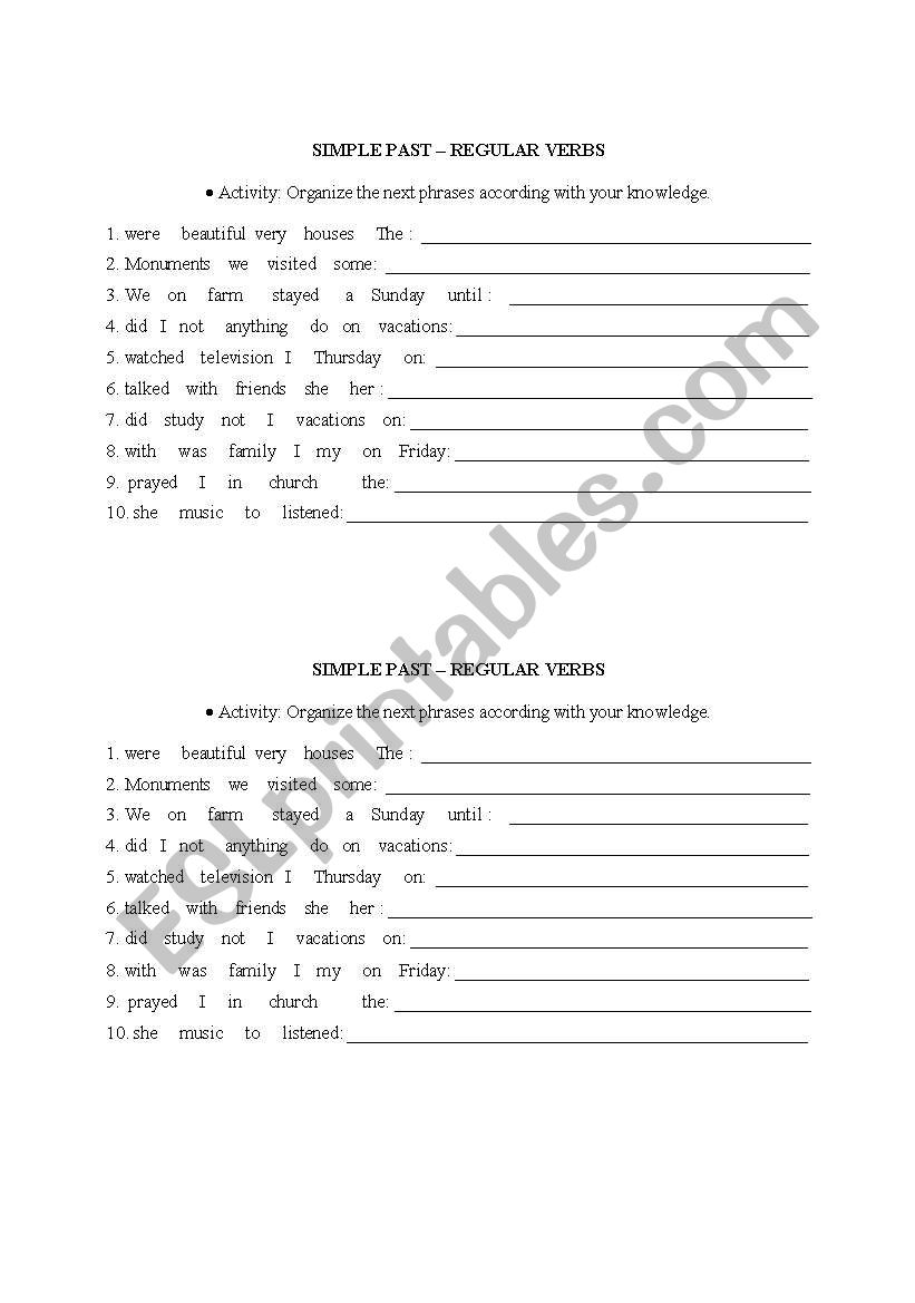 Simple Past - Regular verbs worksheet