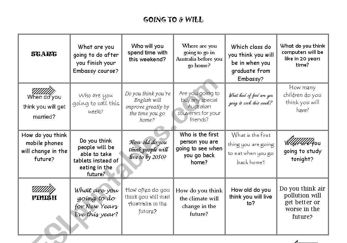 will & going to boardgame worksheet
