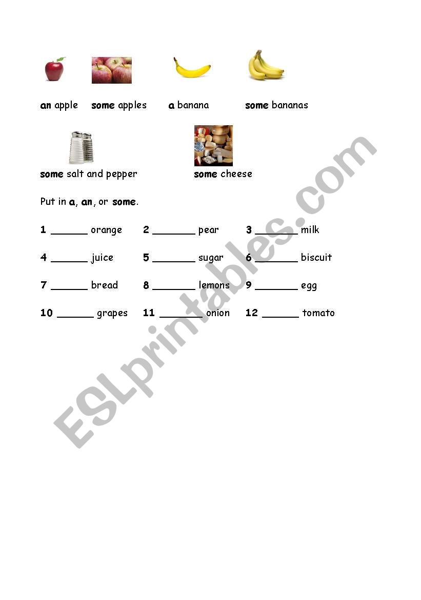 a/an/some worksheet worksheet