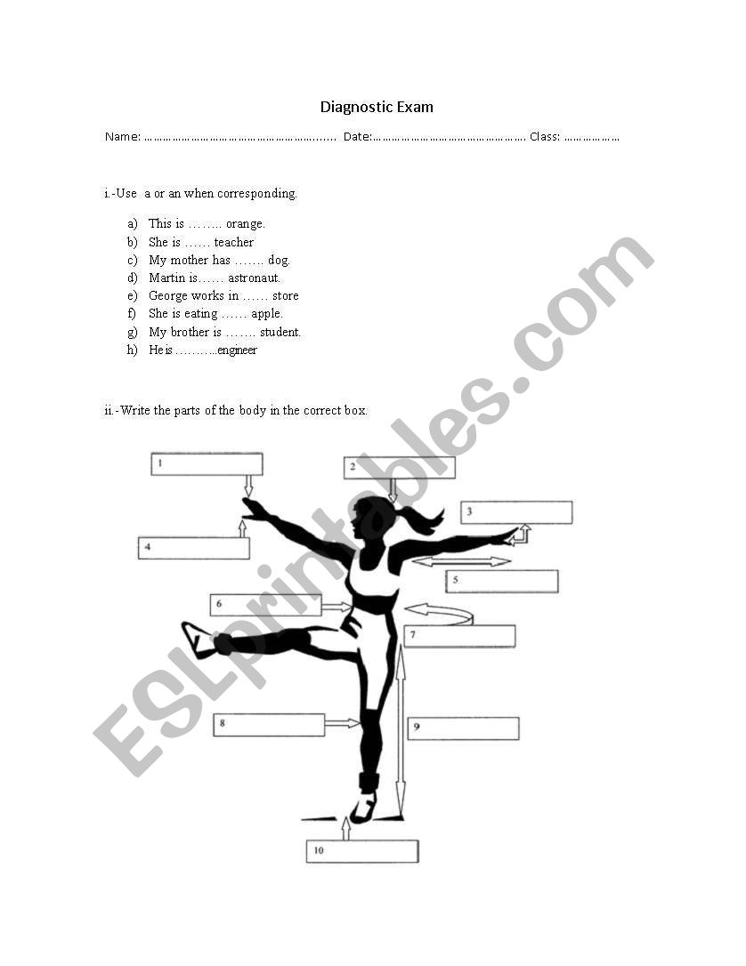 Diagnostic exam worksheet