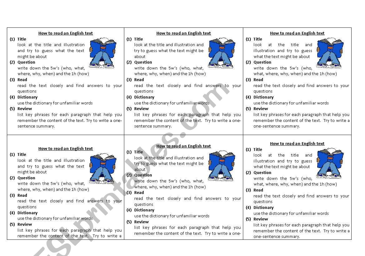 How to read an English text worksheet