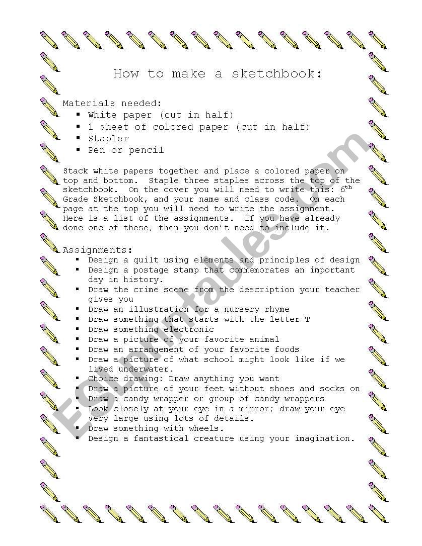 How to make a sketchbook worksheet