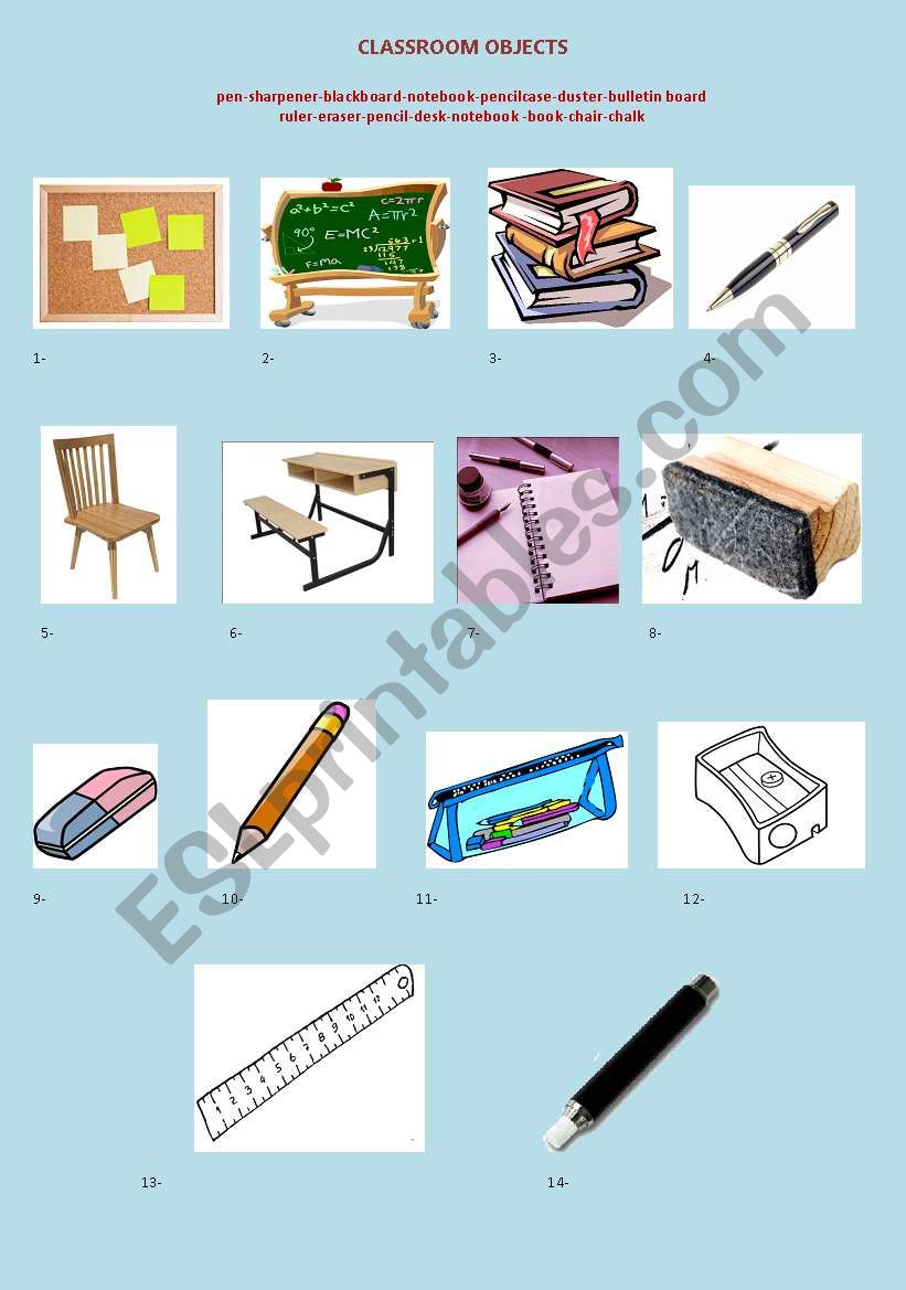 classroom objects worksheet