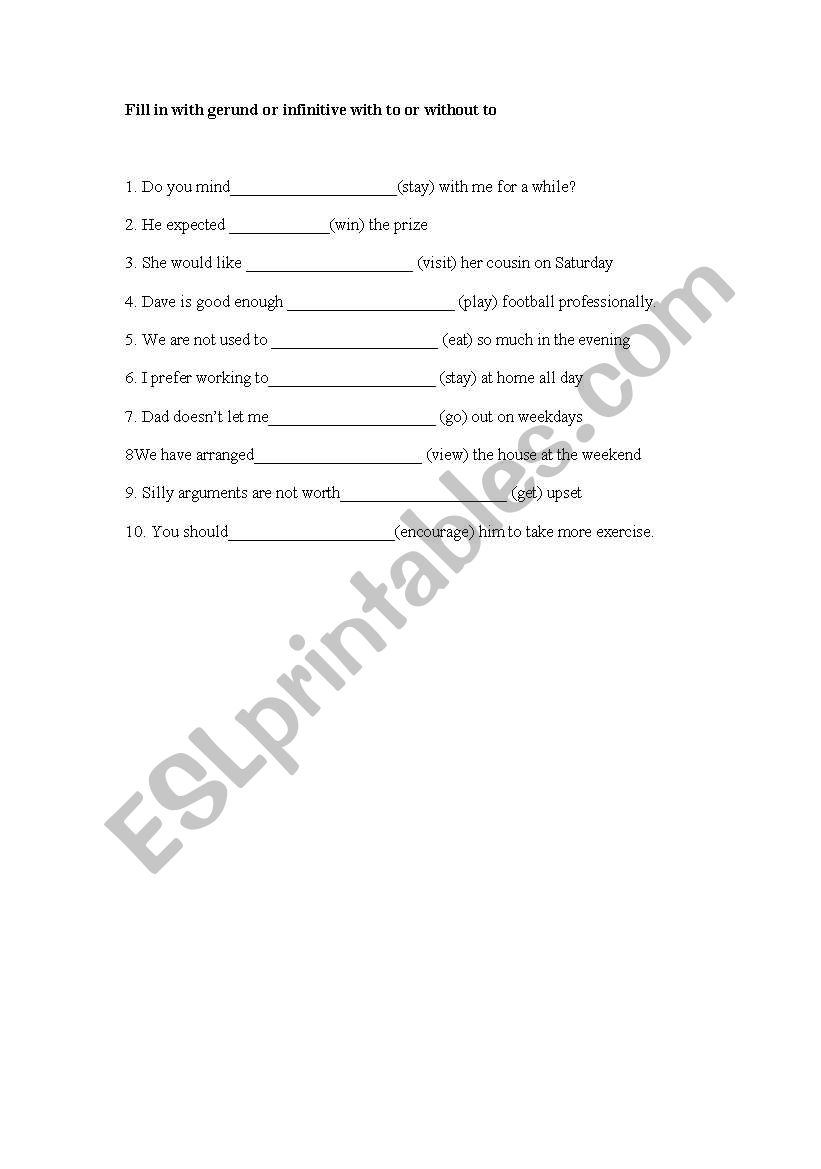 gerund- infinitive worksheet