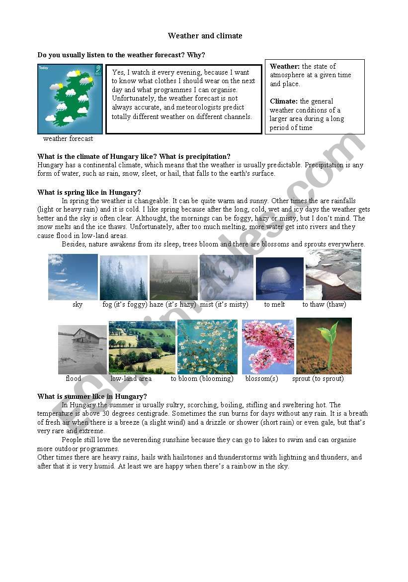 Climate And Weather Worksheets