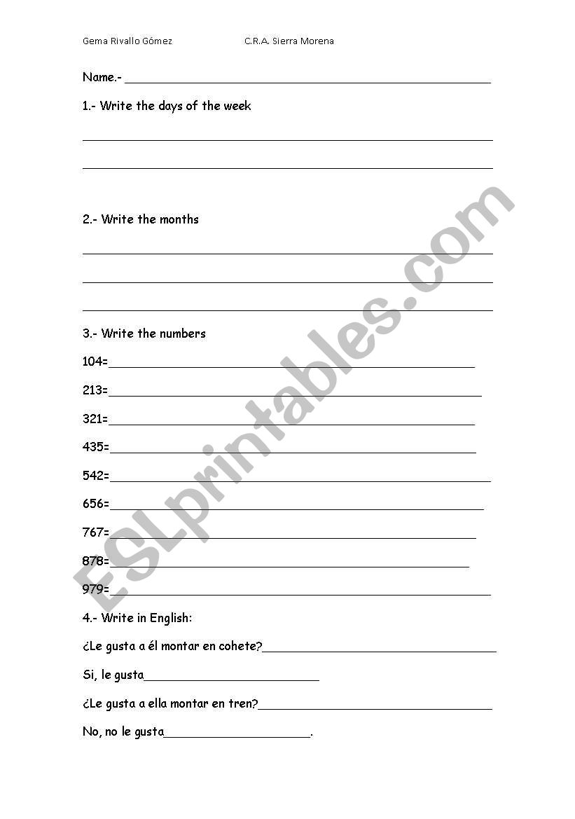 Exam worksheet