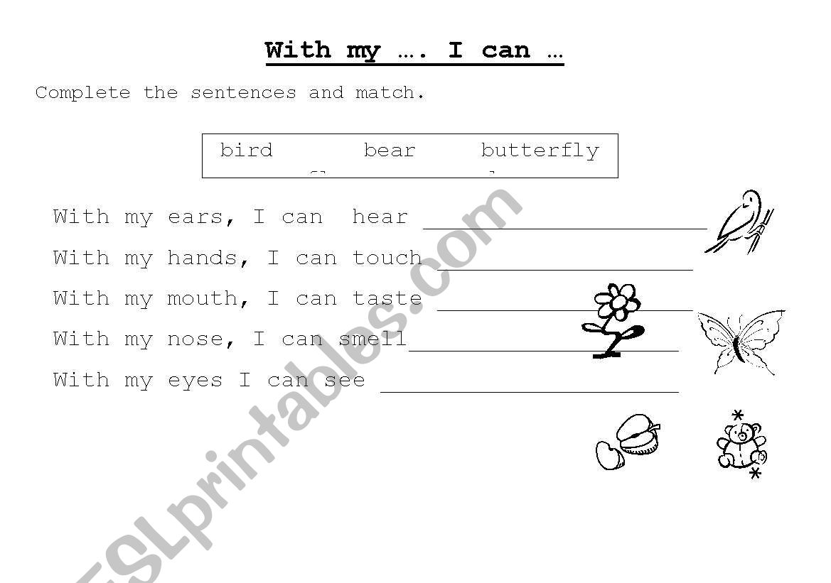 With my......I can..... worksheet