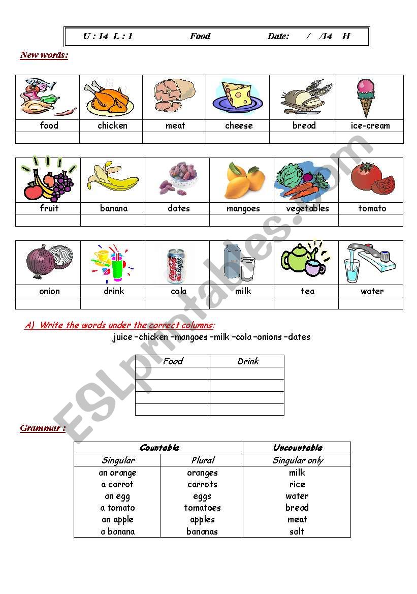 Food worksheet