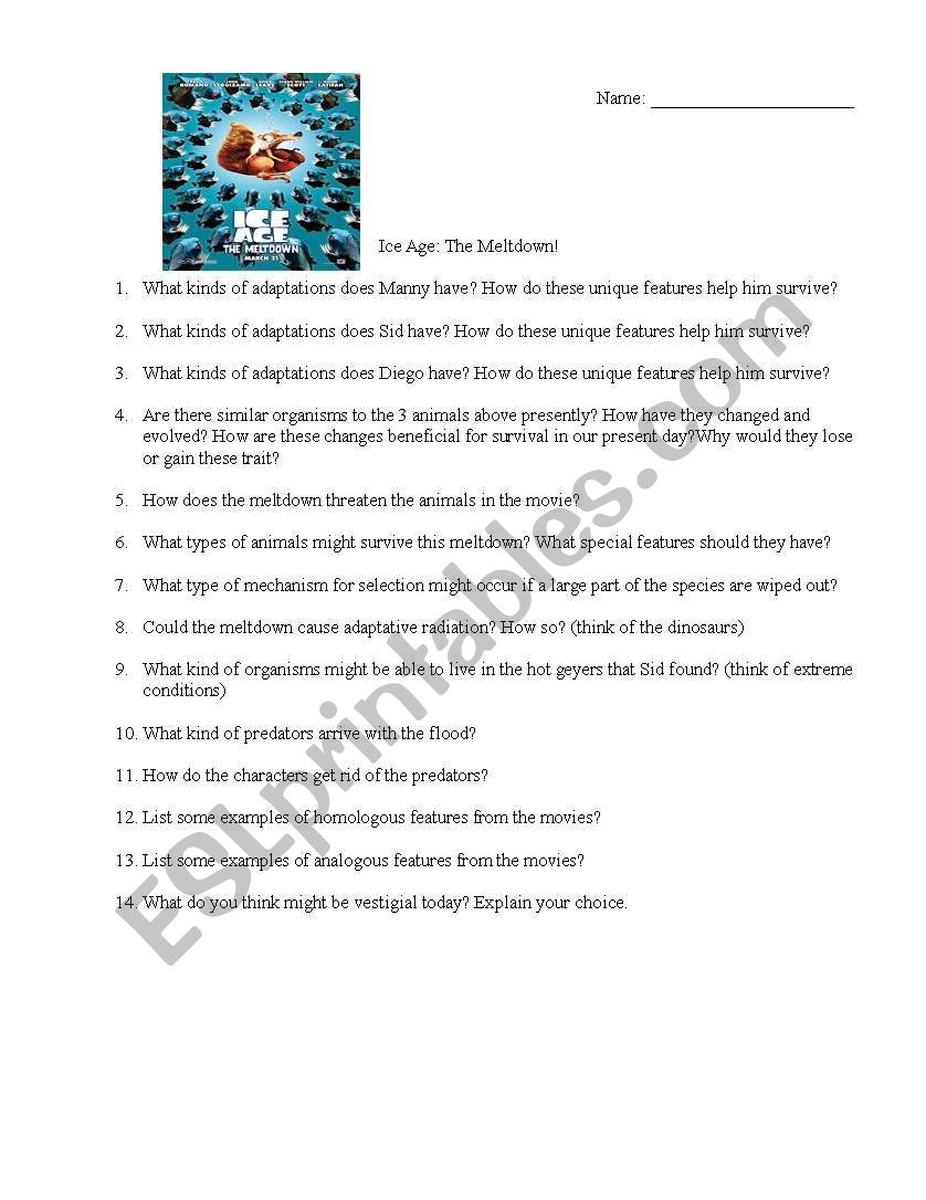 Ice Age: The Melt Down worksheet