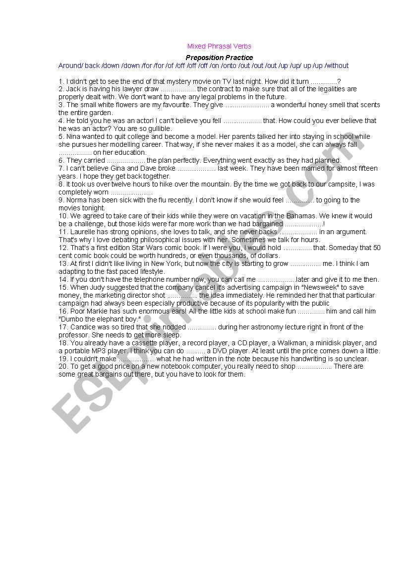 Mixed Phrasal Verbs worksheet