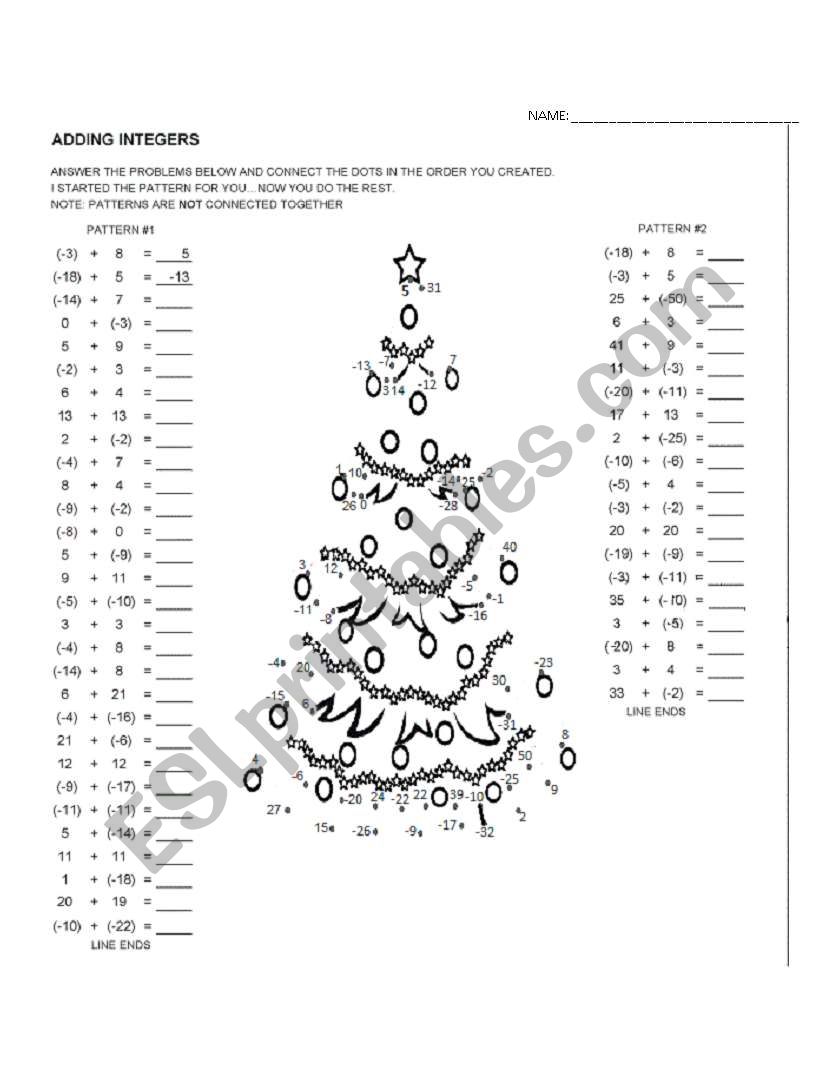 Adding Integers Connect the Dot