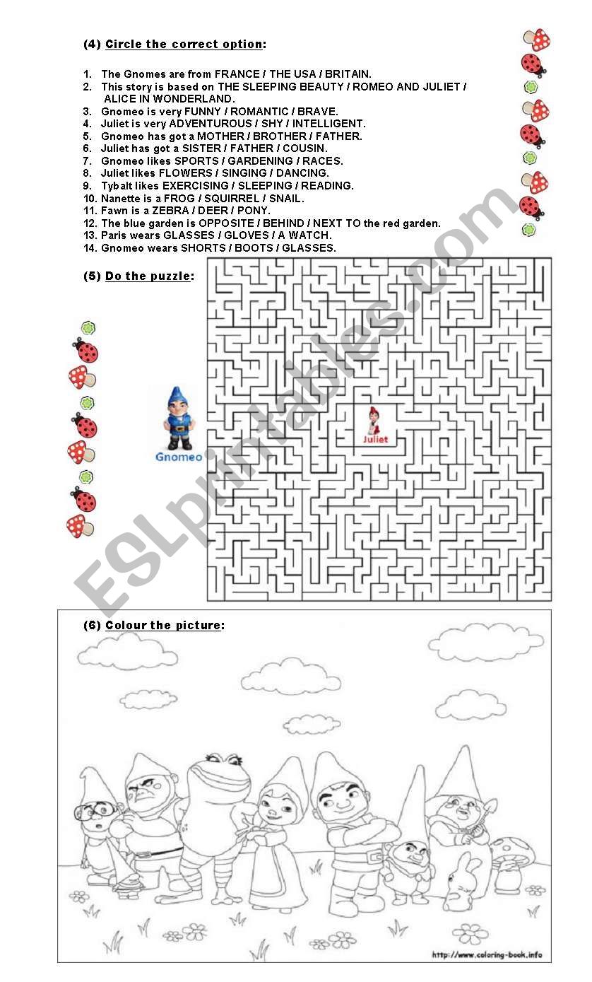 Gnomeo Juliet After Watching Activities Keys Esl Worksheet By Paola