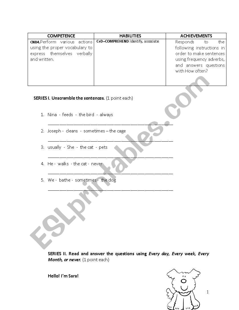 frequency adverbs worksheet