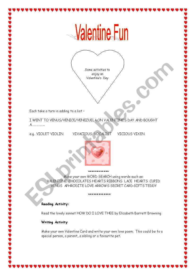 Valentine  Fun worksheet