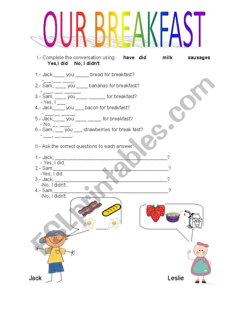 English Worksheets What Did You Have For Breakfast 