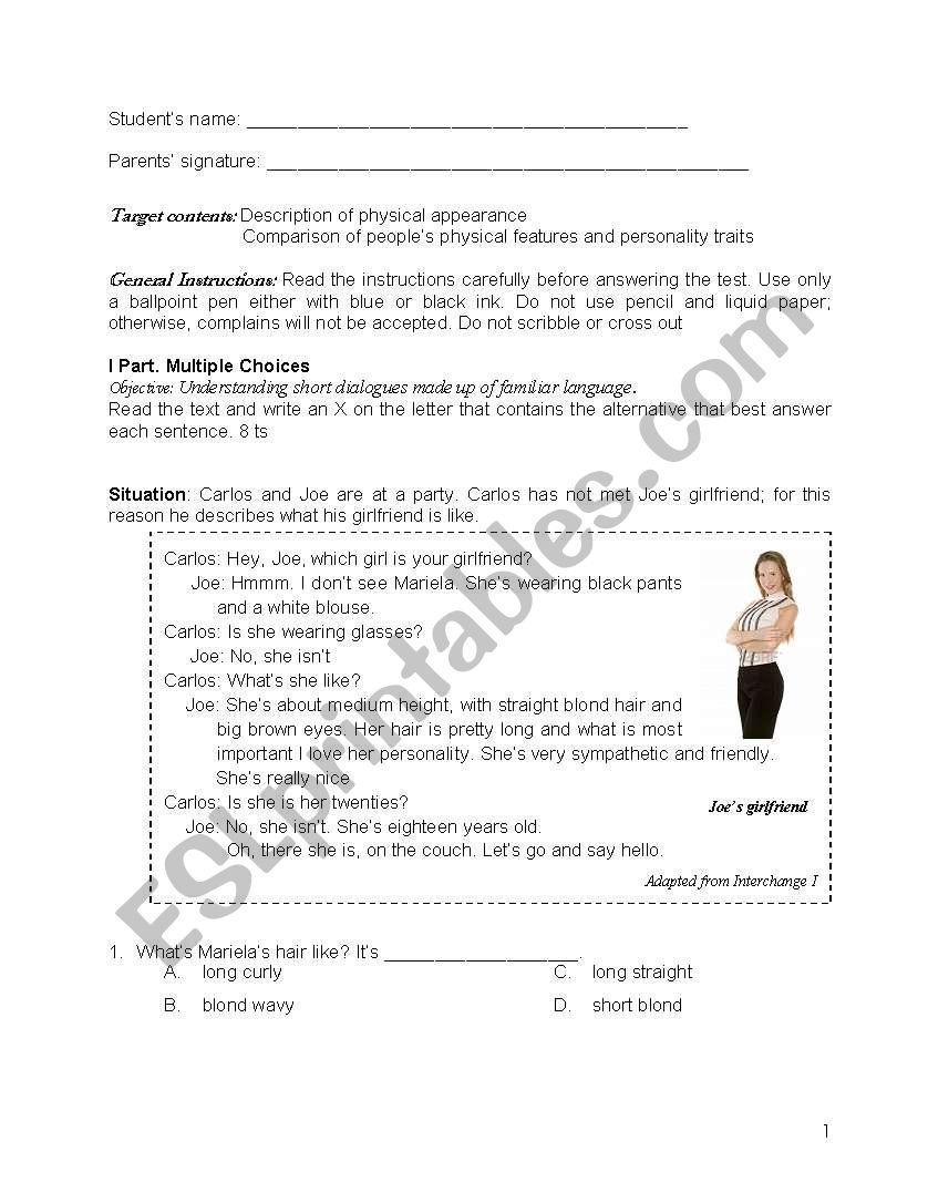 Test about people´s description and comparison - ESL worksheet by ...