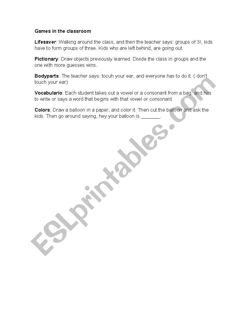 activities worksheet