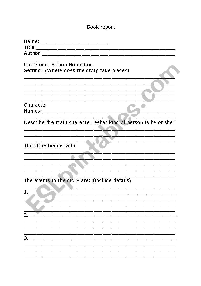 Book report worksheet