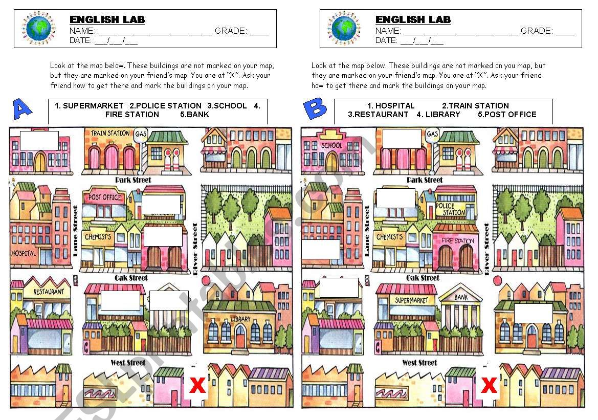 Giving Directions Map ESL Worksheet By Telma zen