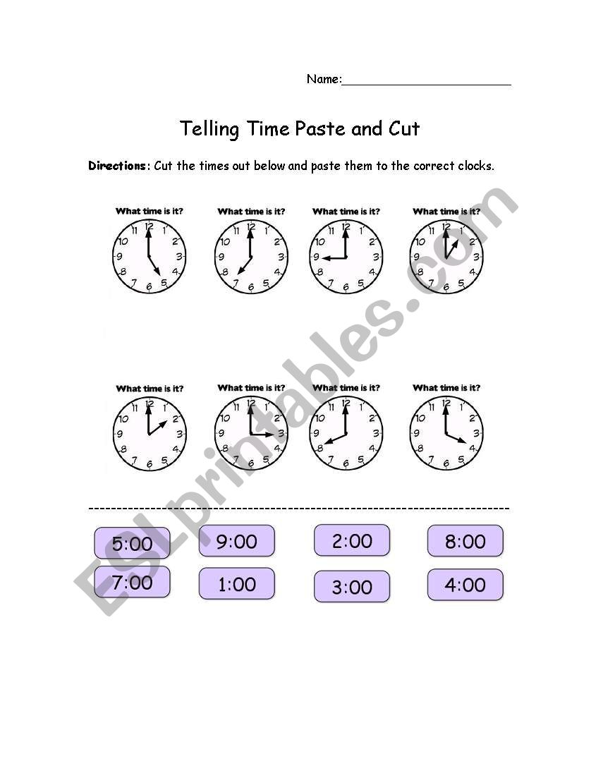 telling time worksheet