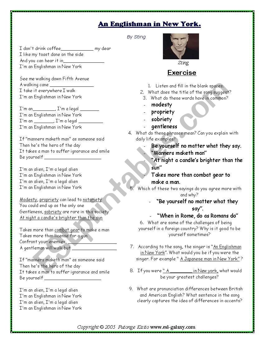 an english man  worksheet