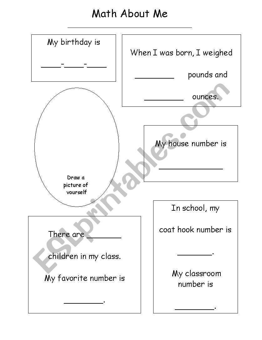 Math About Me ESL Worksheet By Eileenclaire