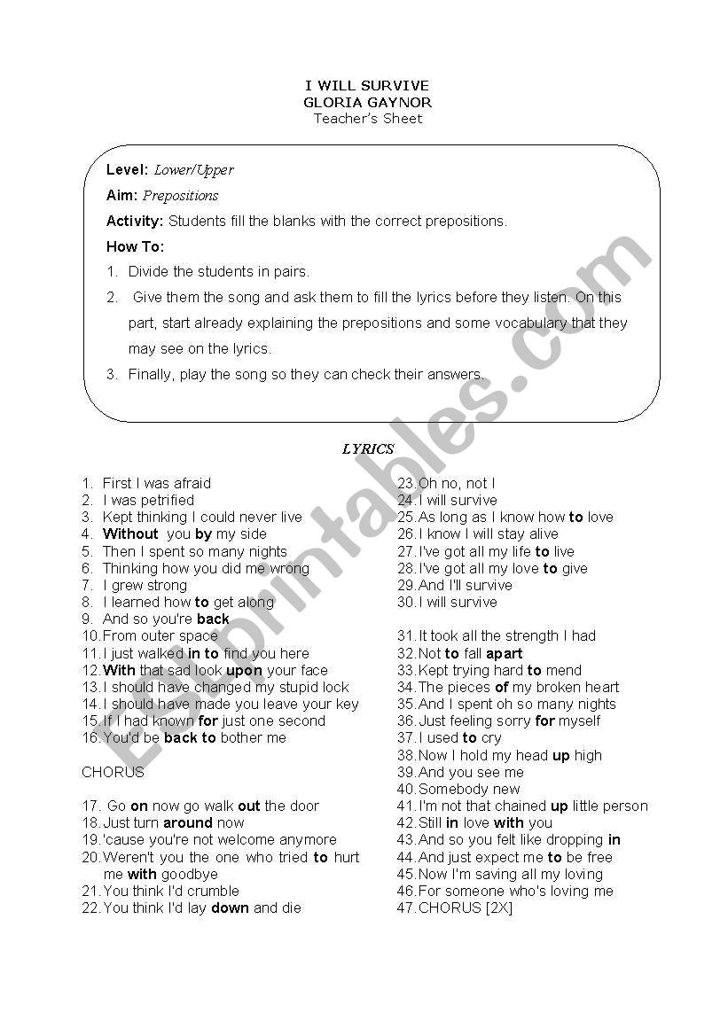 Prepositions worksheet