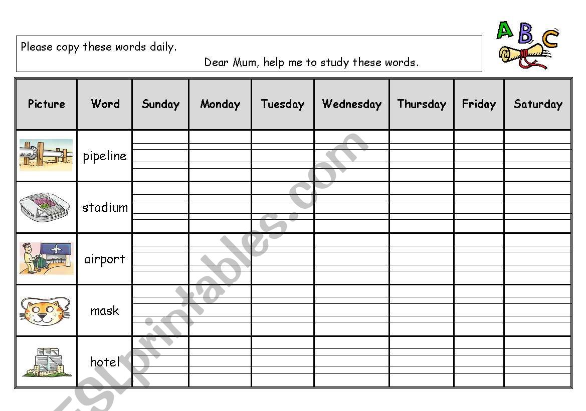 Copying words worksheet