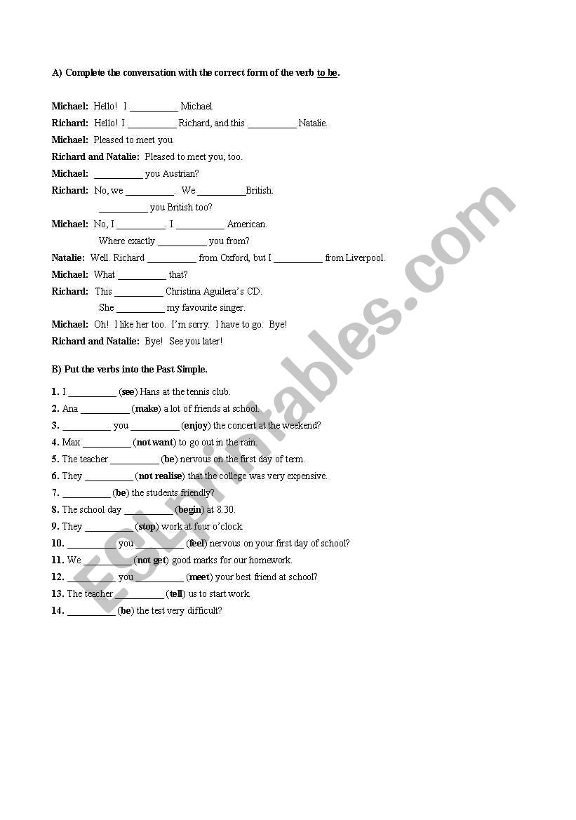 Past  simple worksheet worksheet
