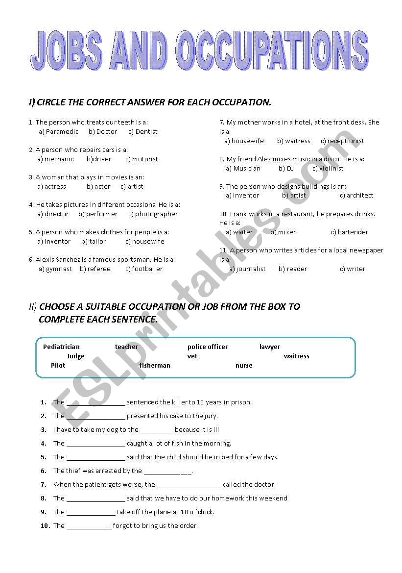 JOBS AND OCCUPATIONS - ESL worksheet by YOYIS123