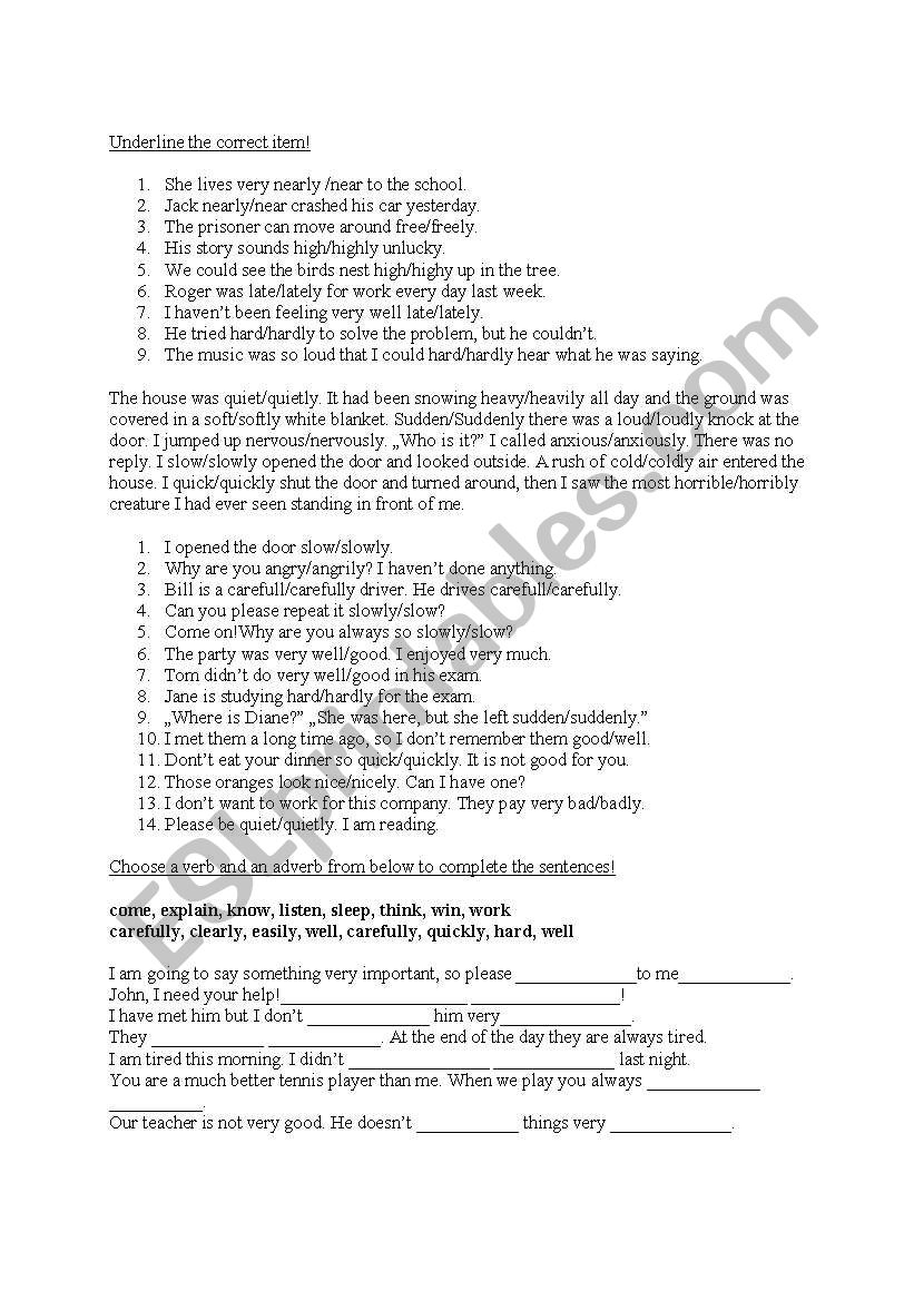 Adverb worksheet